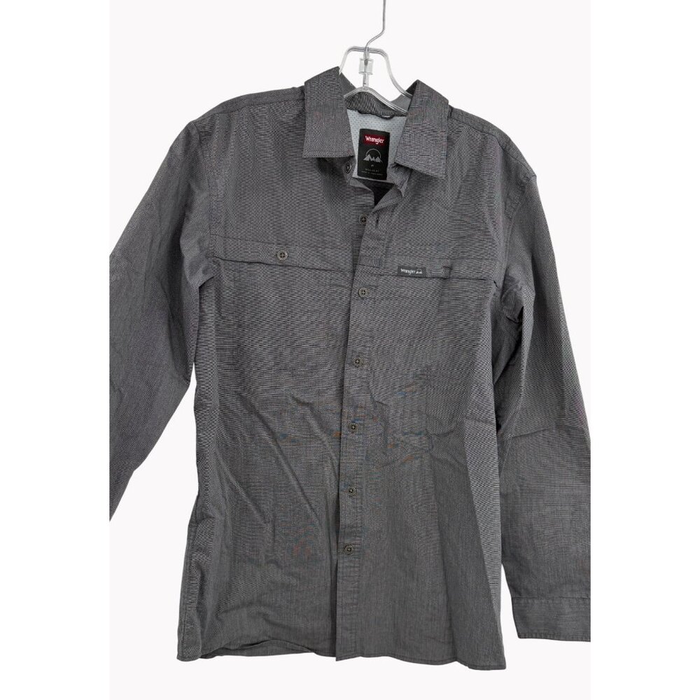 Wrangler Mens M Gray Button Up Shirt Long Sleeve Regular Fit Cotton Blend